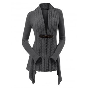 Cable Knit Buckle Asymmetrical Cardigan