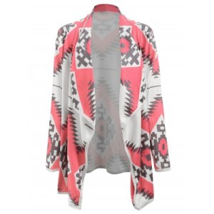 Stylish Turn-Down Collar Long Sleeve Geometric Print Women's Cardigan