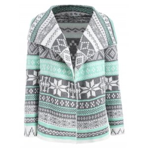 Geometric Pattern Long Sleeve Asymmetric Graphic Cardigan