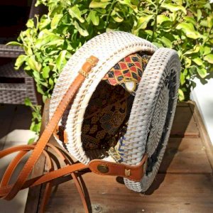 Handmade Straw Mesh Woven Reed Mesh Woven Bag Bamboo White